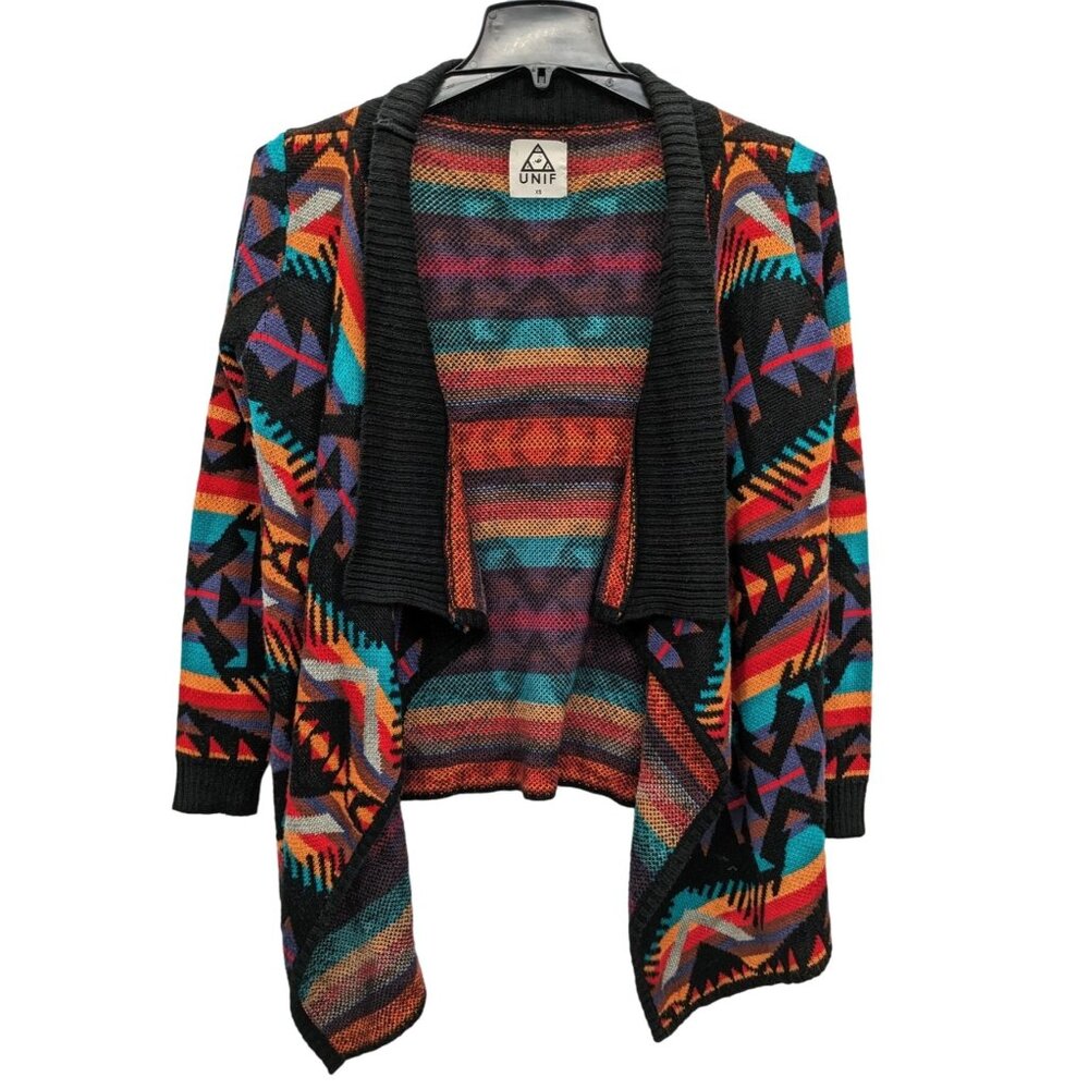 UNIF Knit Cardigan Women Size XS Aztec Pattern Open Front Boho Grunge Y2K Indie